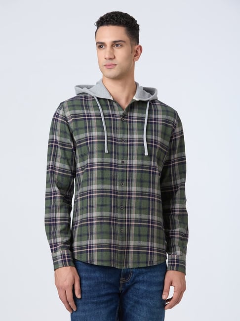 Pepe Jeans Green Cotton Regular Fit Checked Shirt