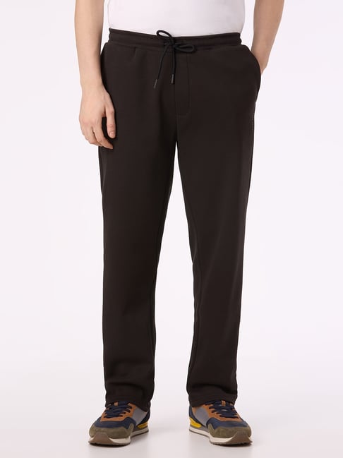 Pepe Jeans Black Straight Fit Solid Sweatpants