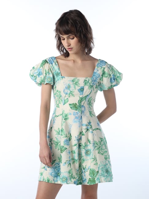 Only Bud Green Printed Fit and Flare Dress