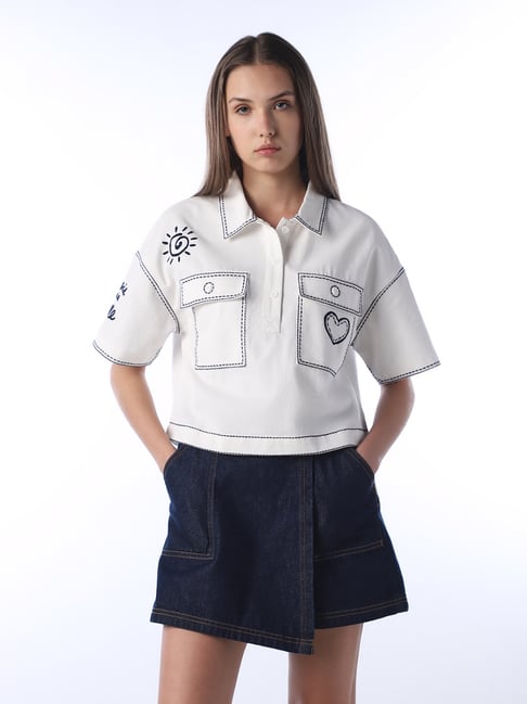 Only Cloud Dancer Cotton Embroidered Regular Fit Shirt-picture-22
