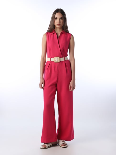 Only Fuchsia Purple Solid Regular Fit Culotte Jumpsuit