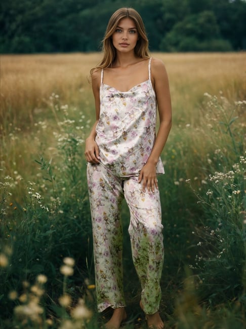 Mhyth White Polyester Printed Night Suit