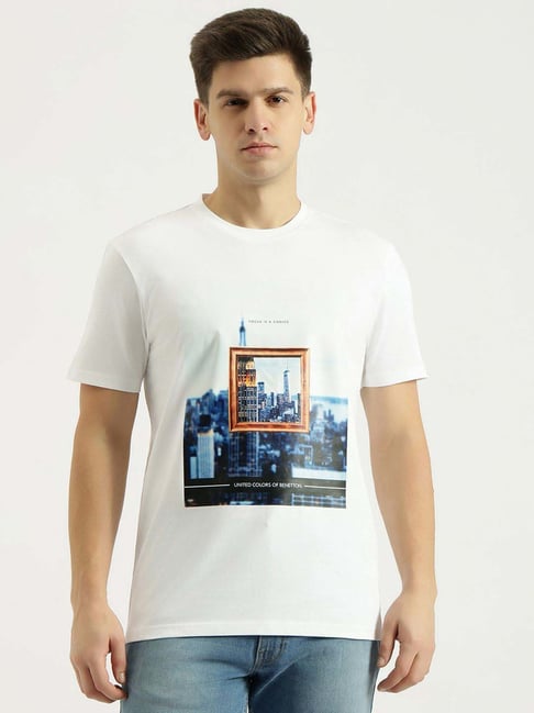 Milky white Writer Ironic united colors of benetton t shirts bring the action Ma