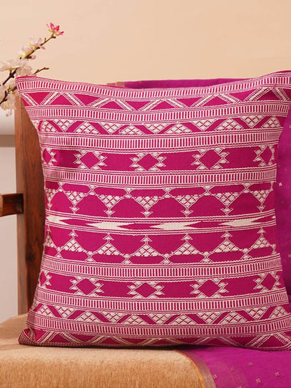 Jaypore Pink Hand Woven Cushion Cover