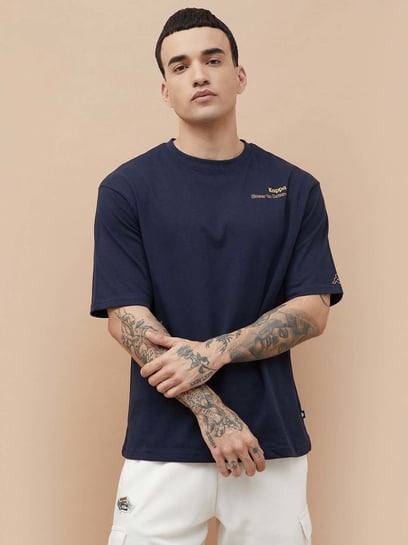 Kappa Navy Cotton Relaxed Fit Printed Sports T-Shirt
