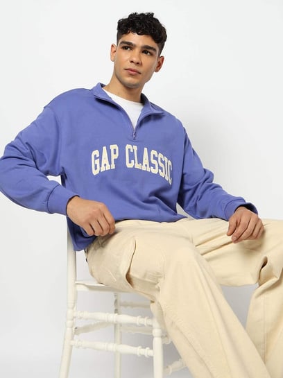 新品 TANGRAM 26ss LOGO HALFZIP SWEAT BLU GAP Blue Letter Print Oversized Half-Zip Full Sleeves Sweatshirt