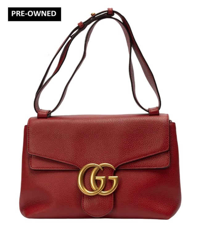 gucci Red GG Marmont Leather Medium Shoulder Bag