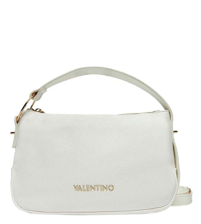 Mario Valentino White Peonies Re Textured Medium Cross Body Bag