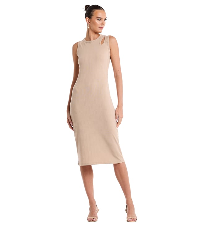 BCBG Beige Polyester Solid Regular Fit Dress