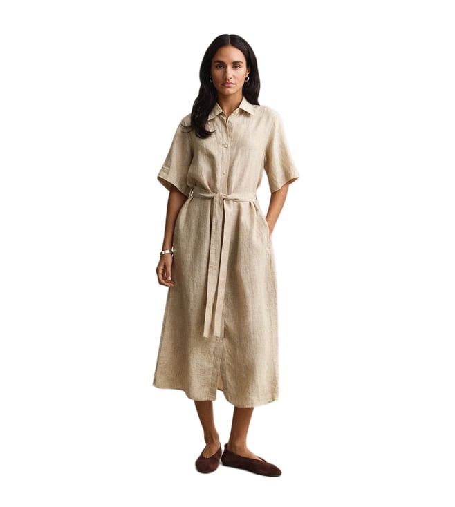 GANT Women Beige Midi Linen Dress