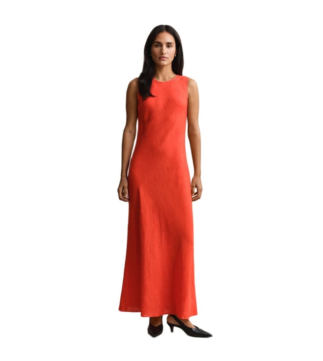 strapless open back dress Aurelina Maxi Shirt Dress – Red Flower Linen Blend