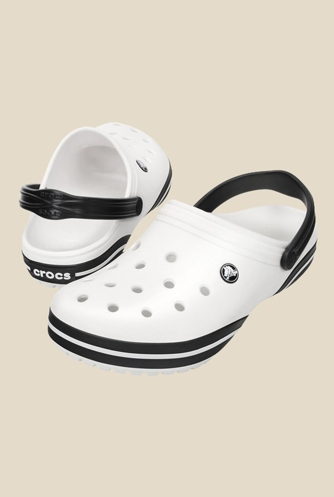 White crocs discount with black stripe