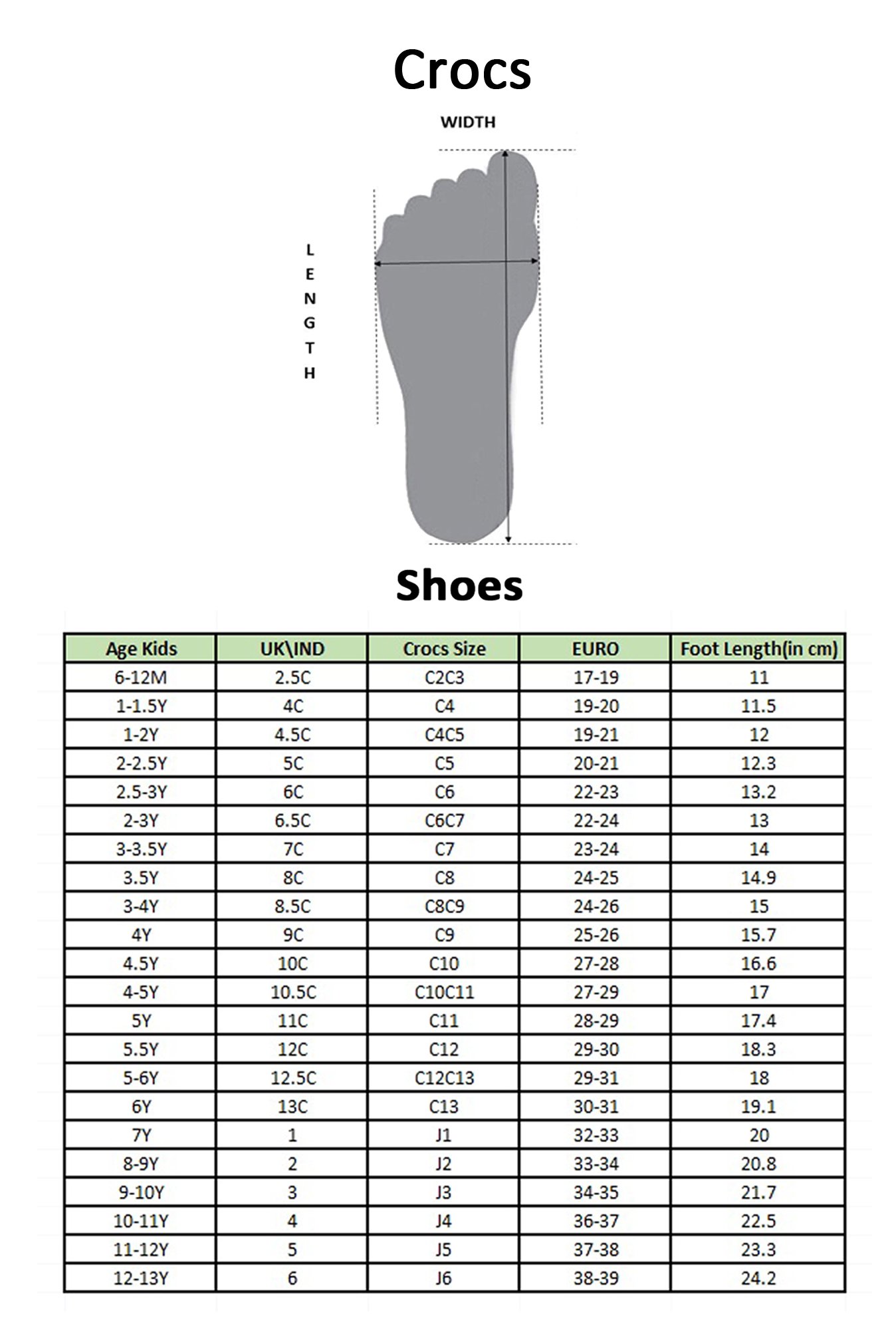 Shoe C4 Crocs Size Age Size Chart For Crocs Junior Size In Women&