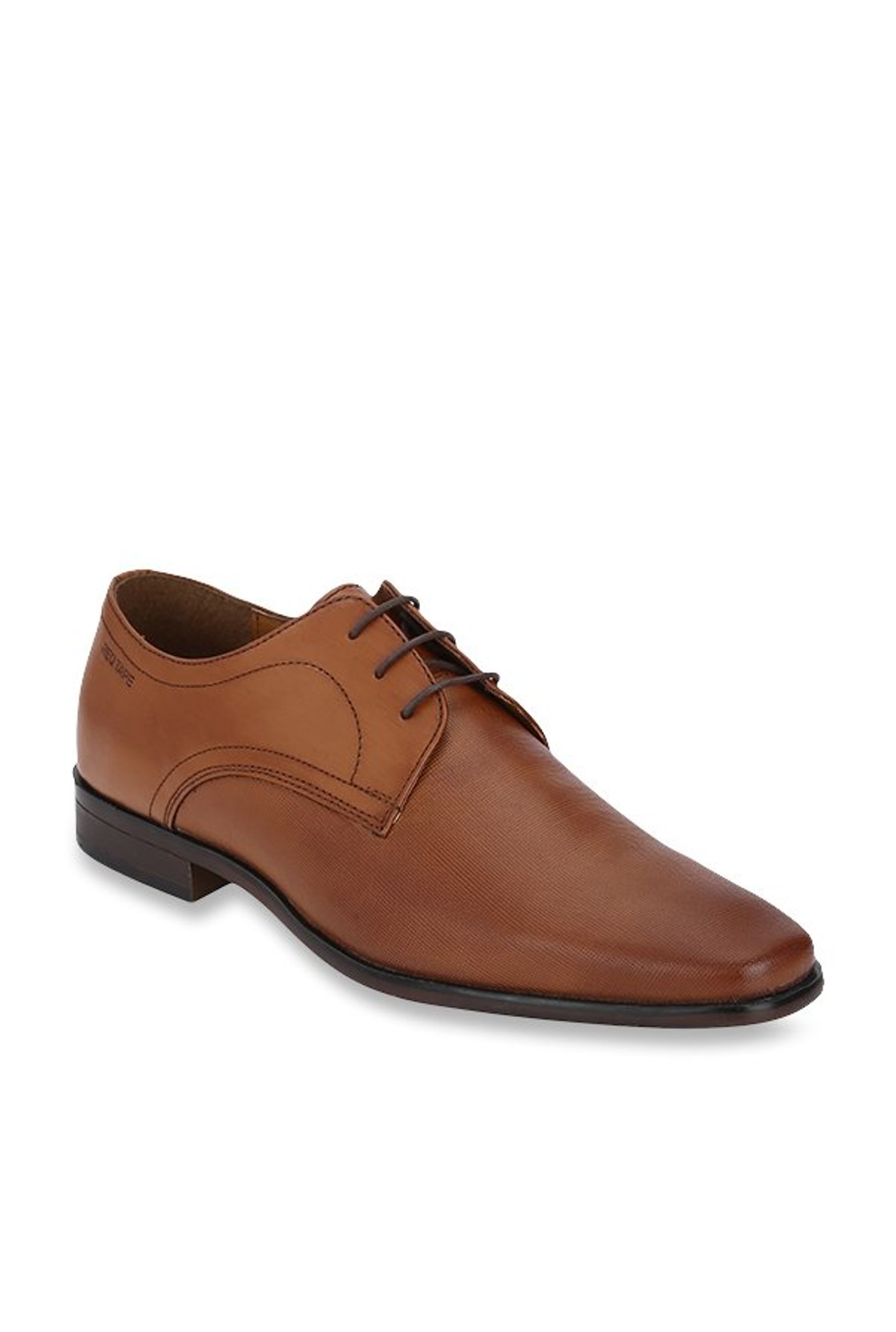 red tape tan derby shoes