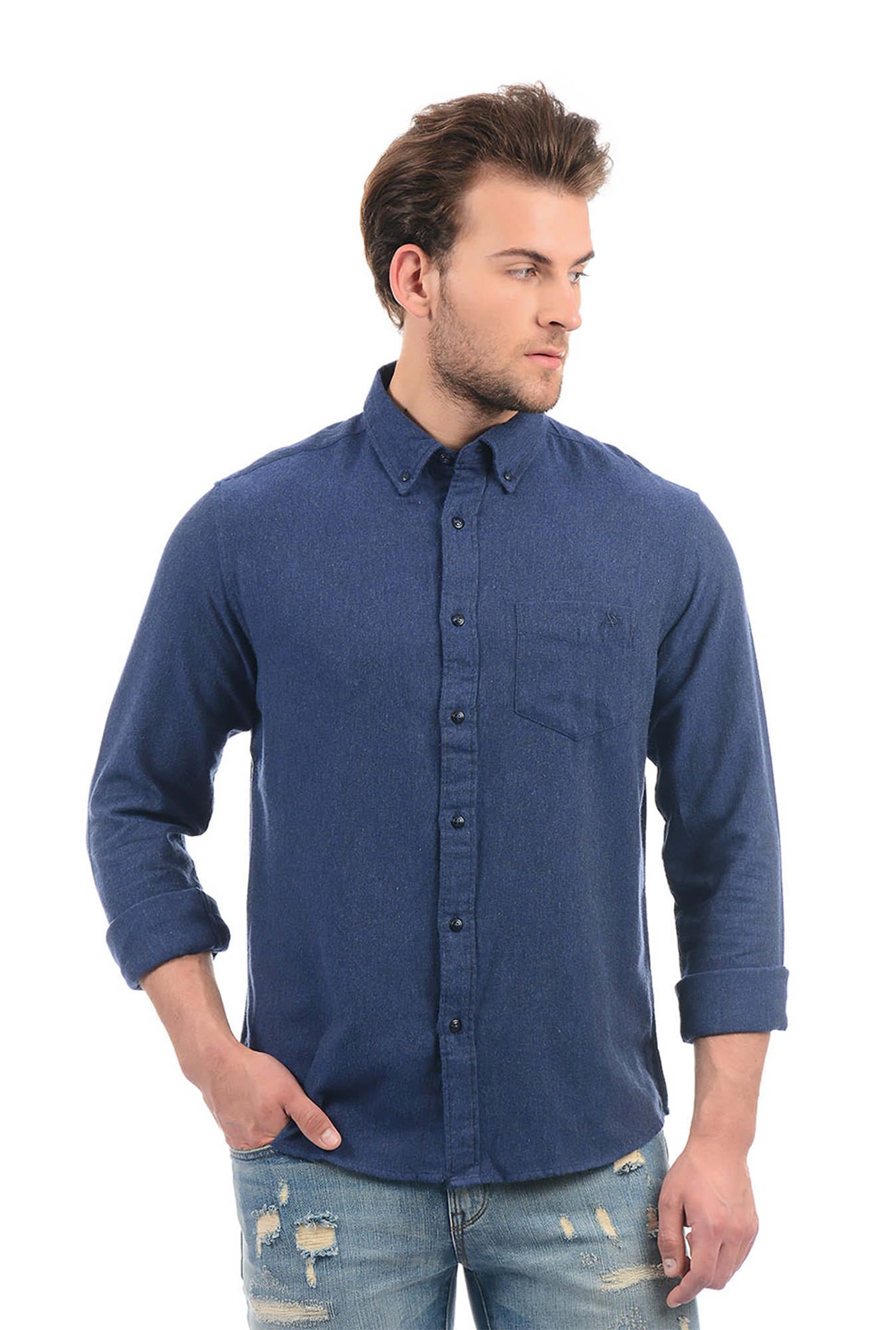 Buy Aeropostale Navy Full Sleeves Cotton Solid Shirt for Men Online ...