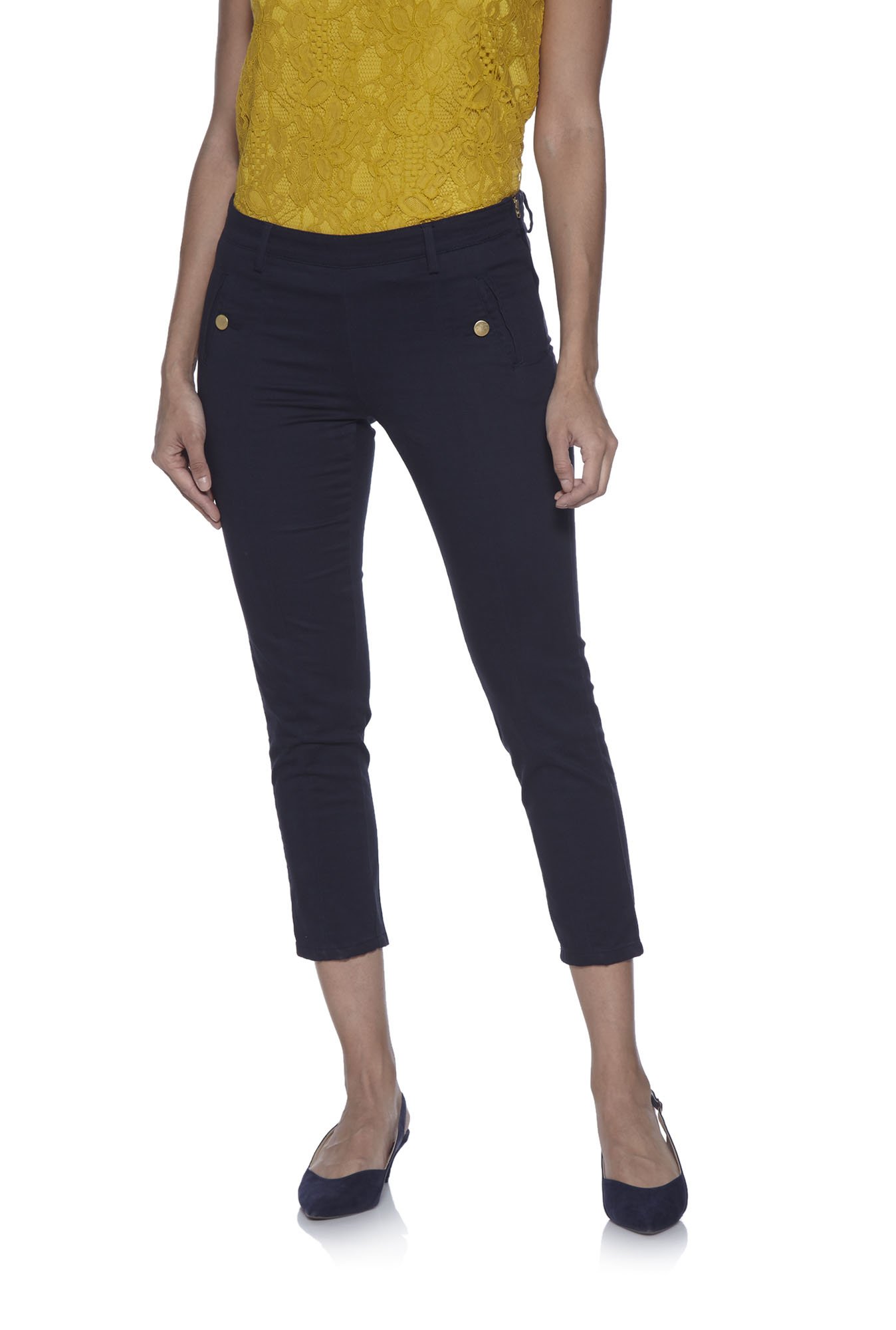 navy cotton cropped trousers