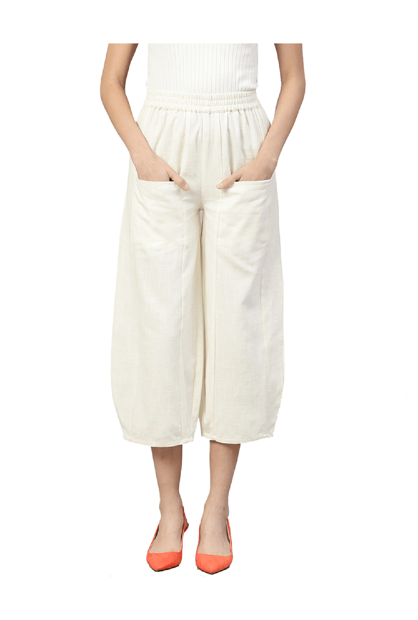 Buy Off White Solid Cotton Trousers Online  Libas