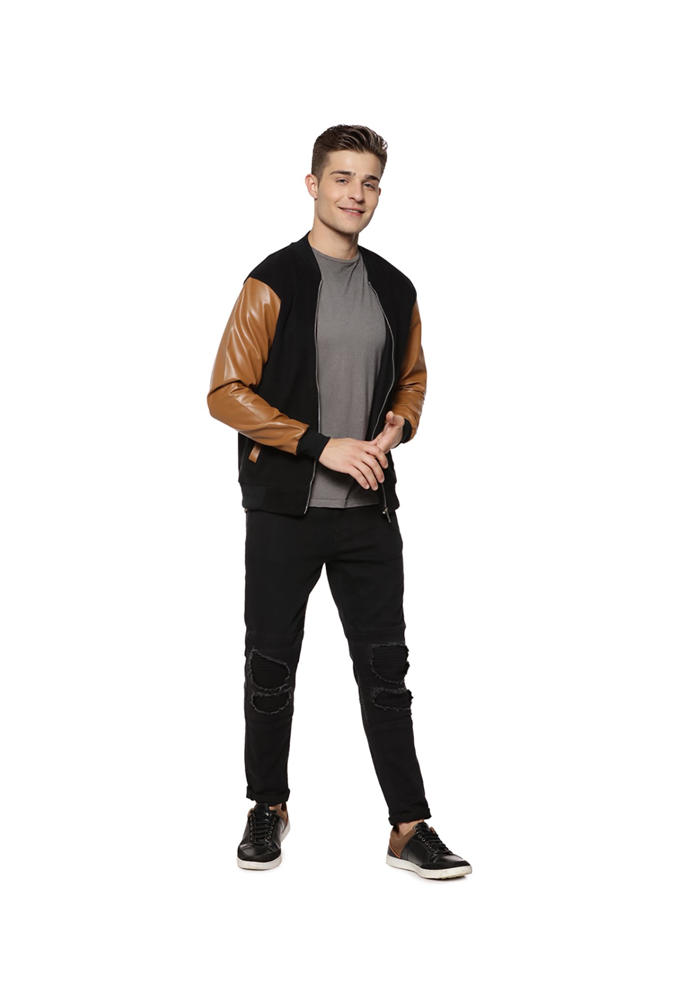 Buy Campus Sutra Men Black Solid Varsity Jacket - Jackets for Men 2056288