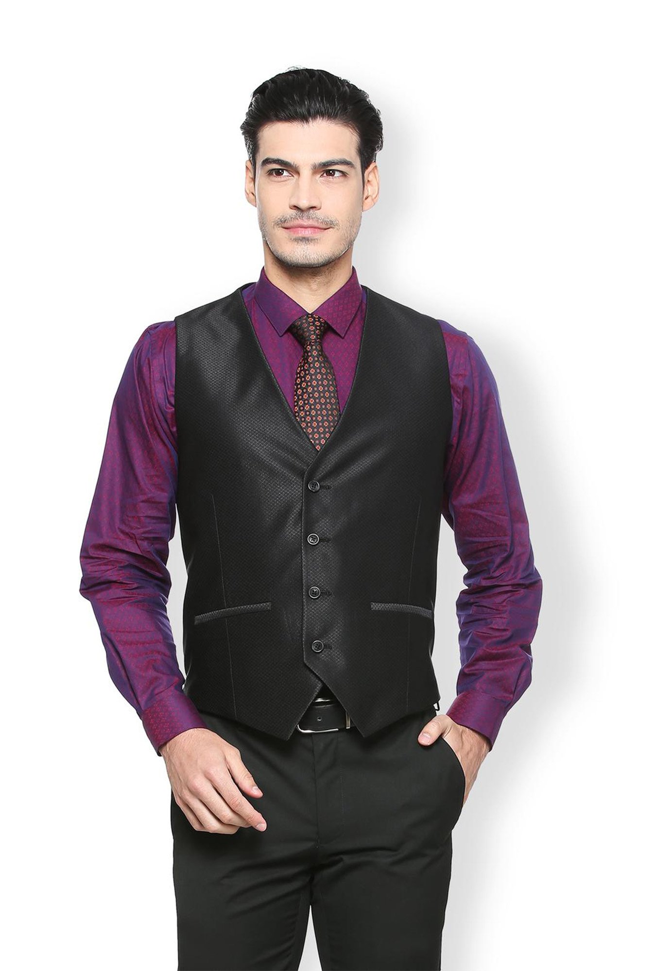 Black vest clearance purple shirt