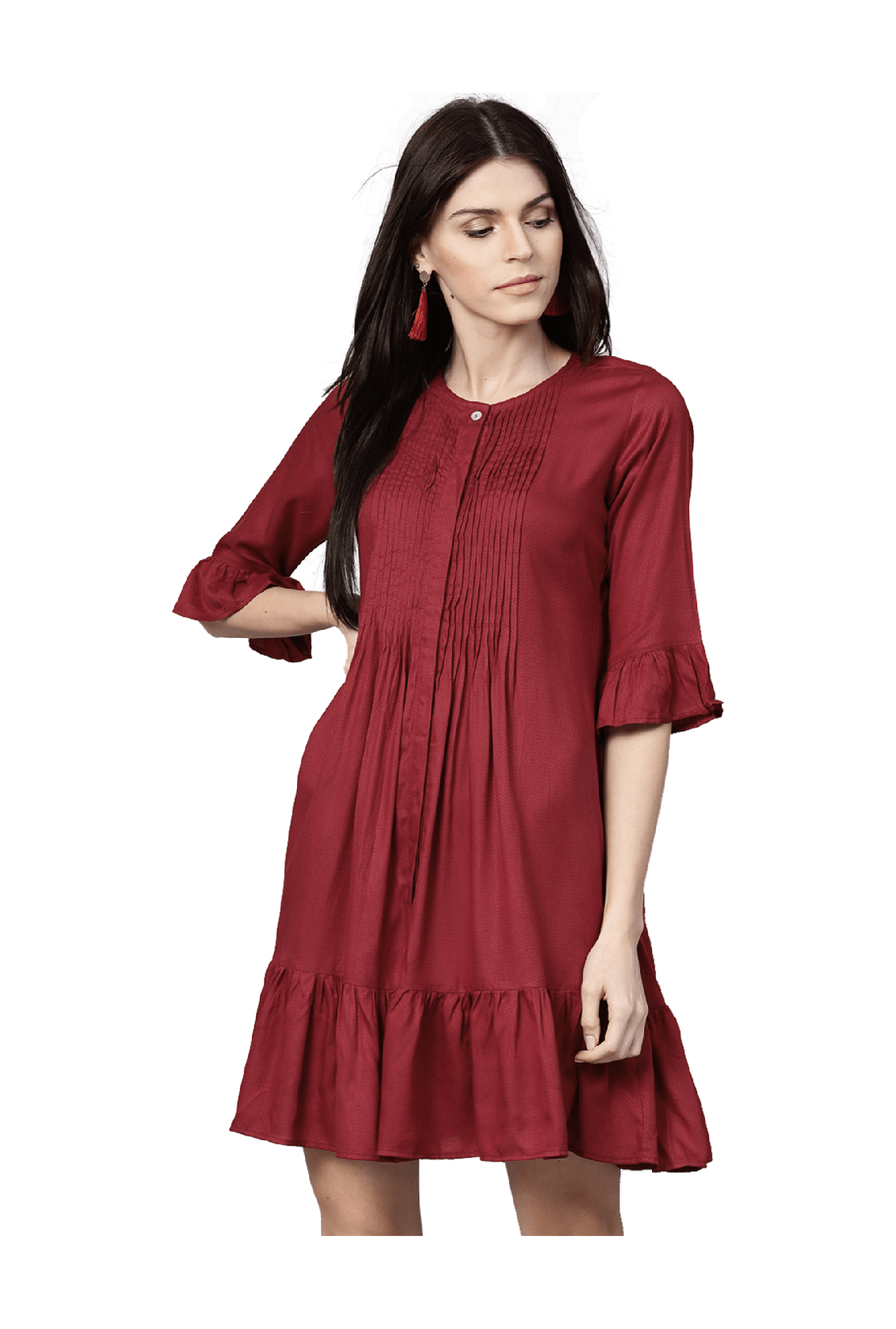 Buy Jaipur Kurti Maroon Self Print Above Knee Dress for Women