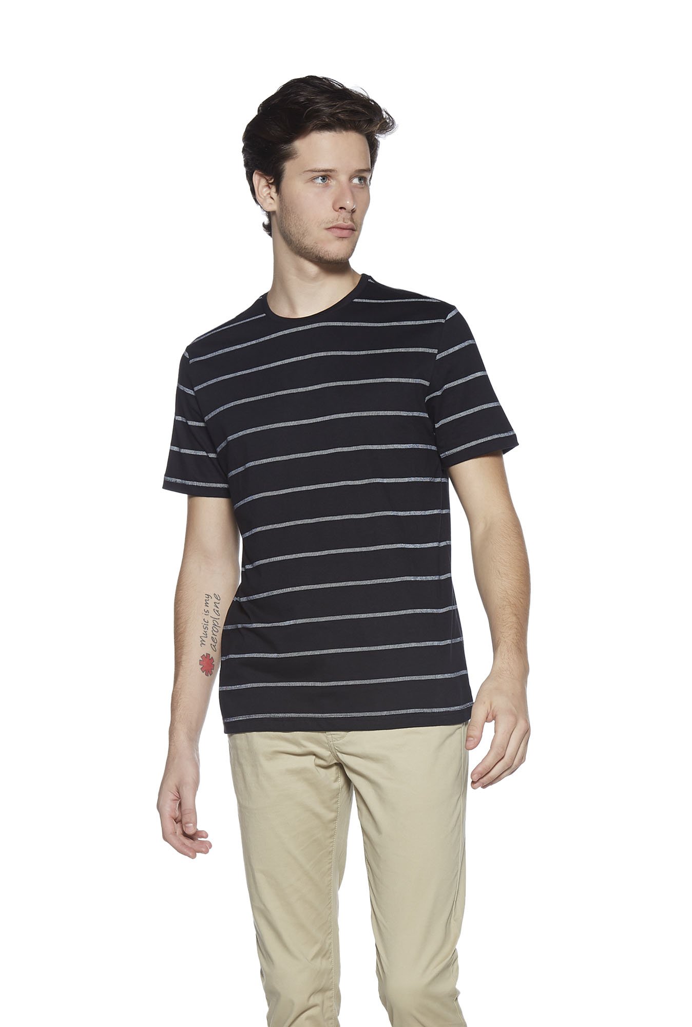 Buy Ascot By Westside Black Slim Fit Striped Crewneck T Shirt For