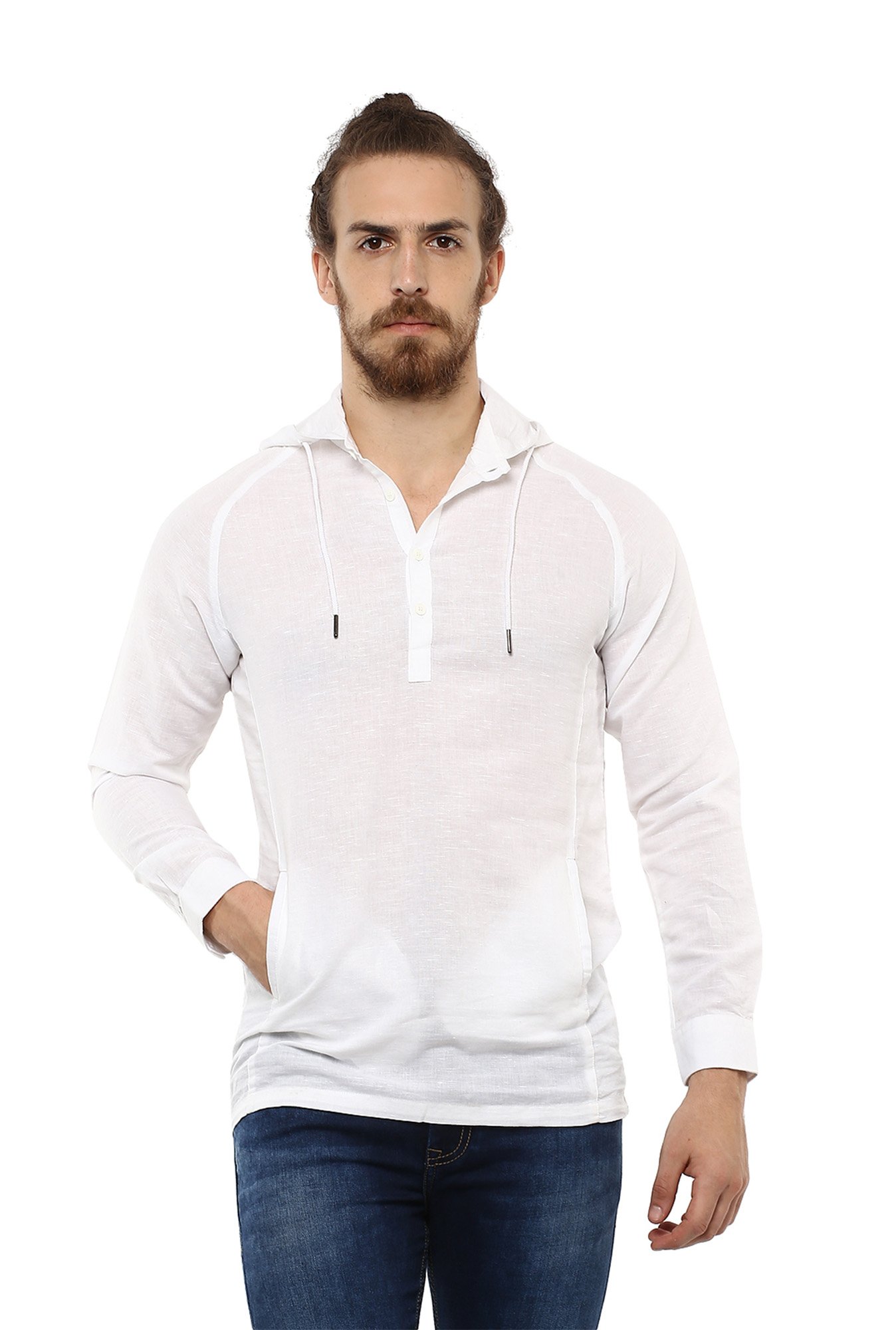 Mufti white slim sale fit hooded shirt