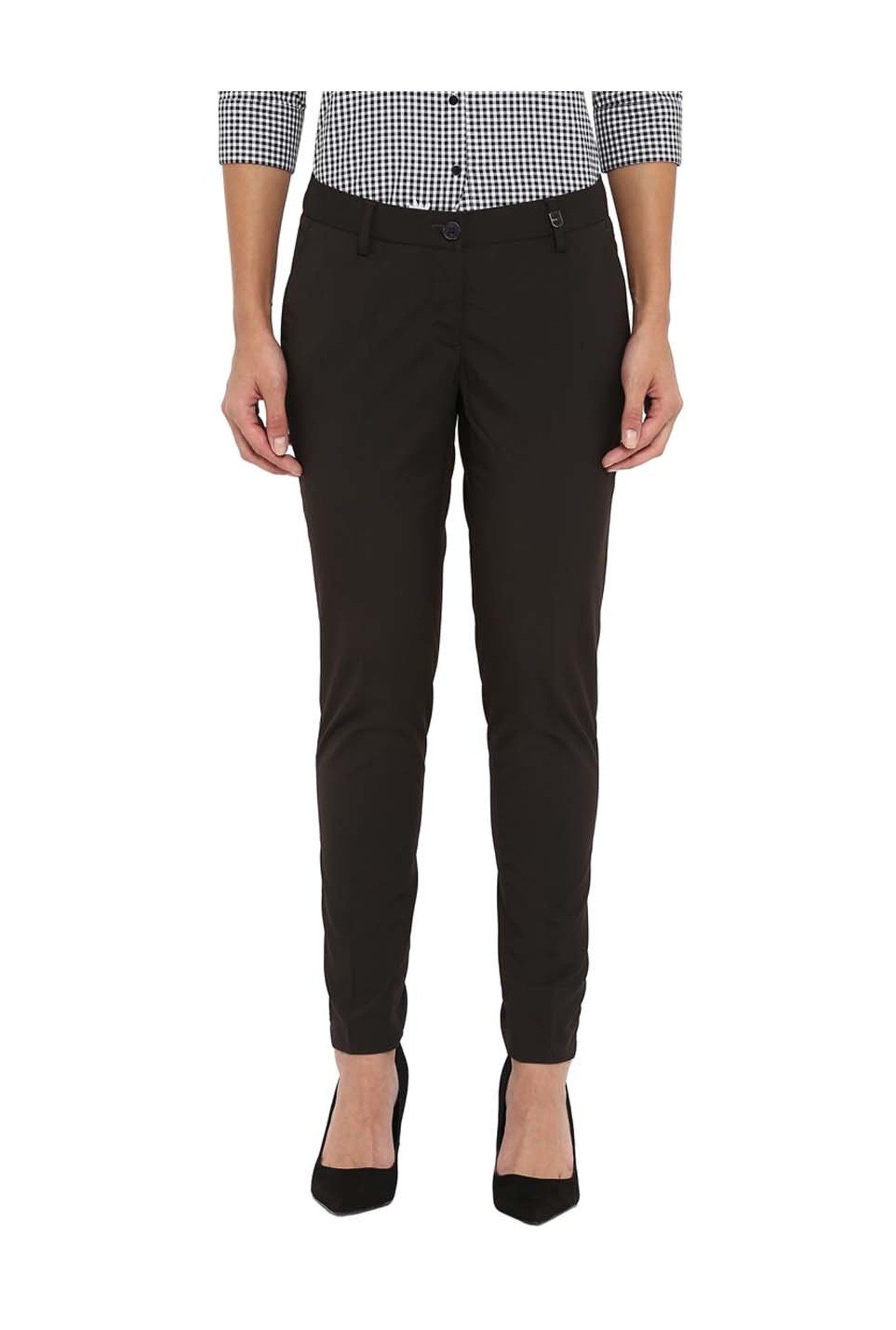 Womens Black Button Tapered Leg Trousers  Peacocks