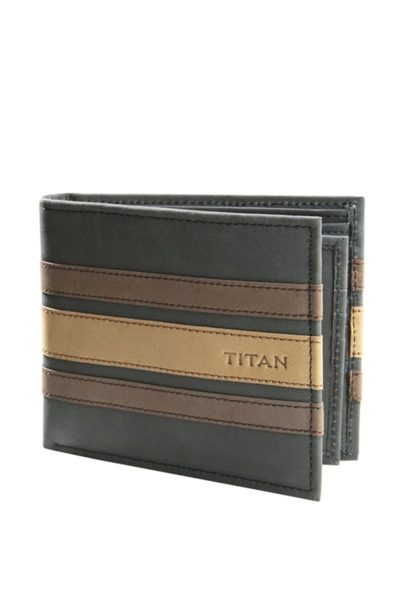 Buy Titan Green Panelled Leather Bi-Fold Wallet For Men At Best