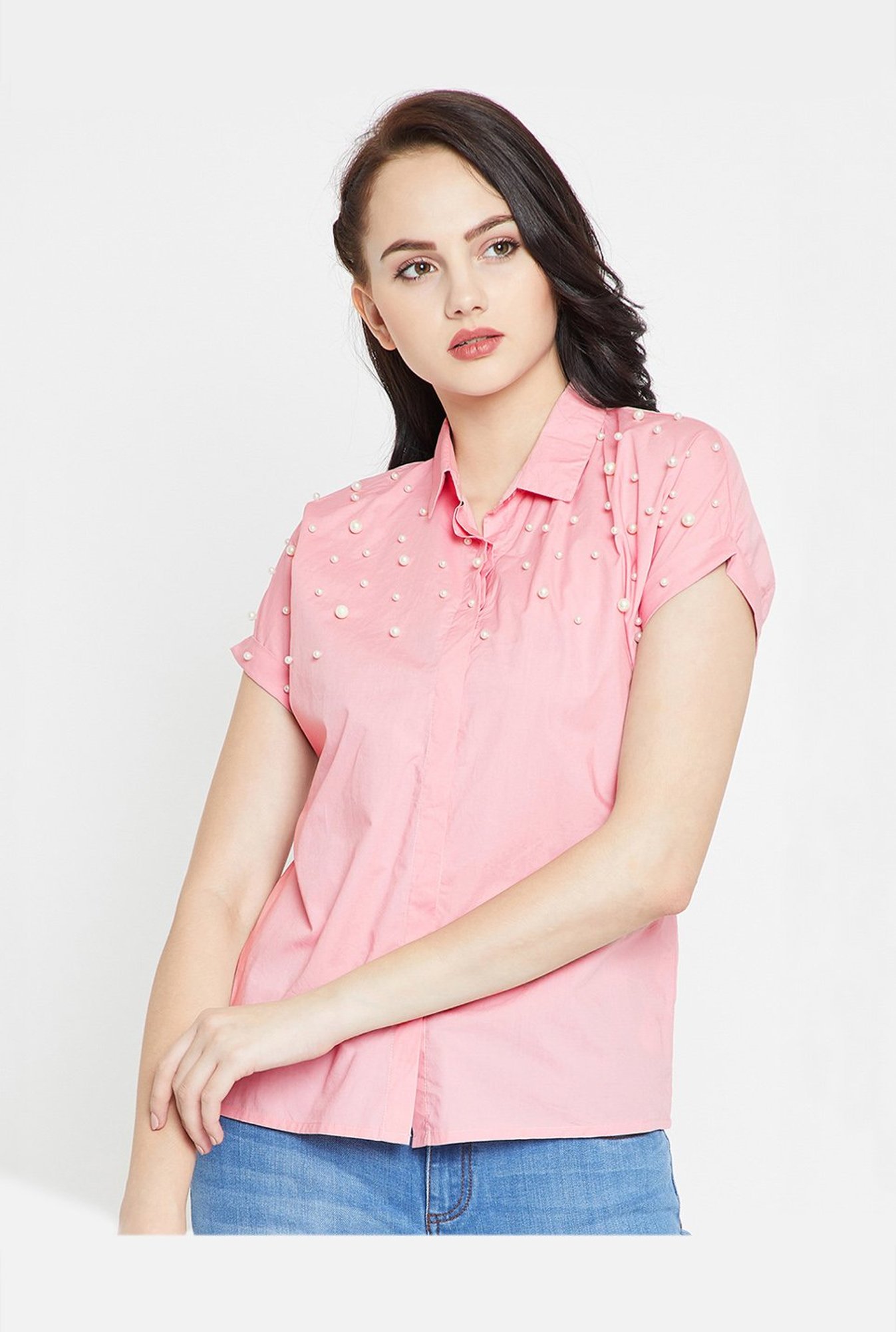 Madame Women Pink Regular Fit Embellished Casual Shirt