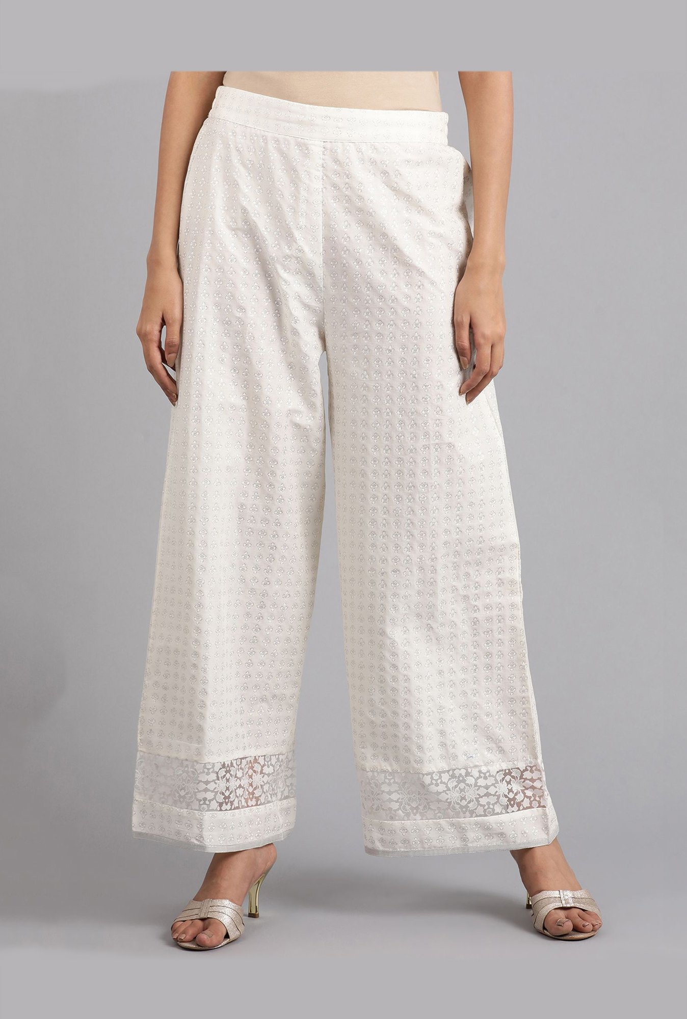 Buy Ecru And Blue Geometric Printed Parallel Pants Online  W for Woman