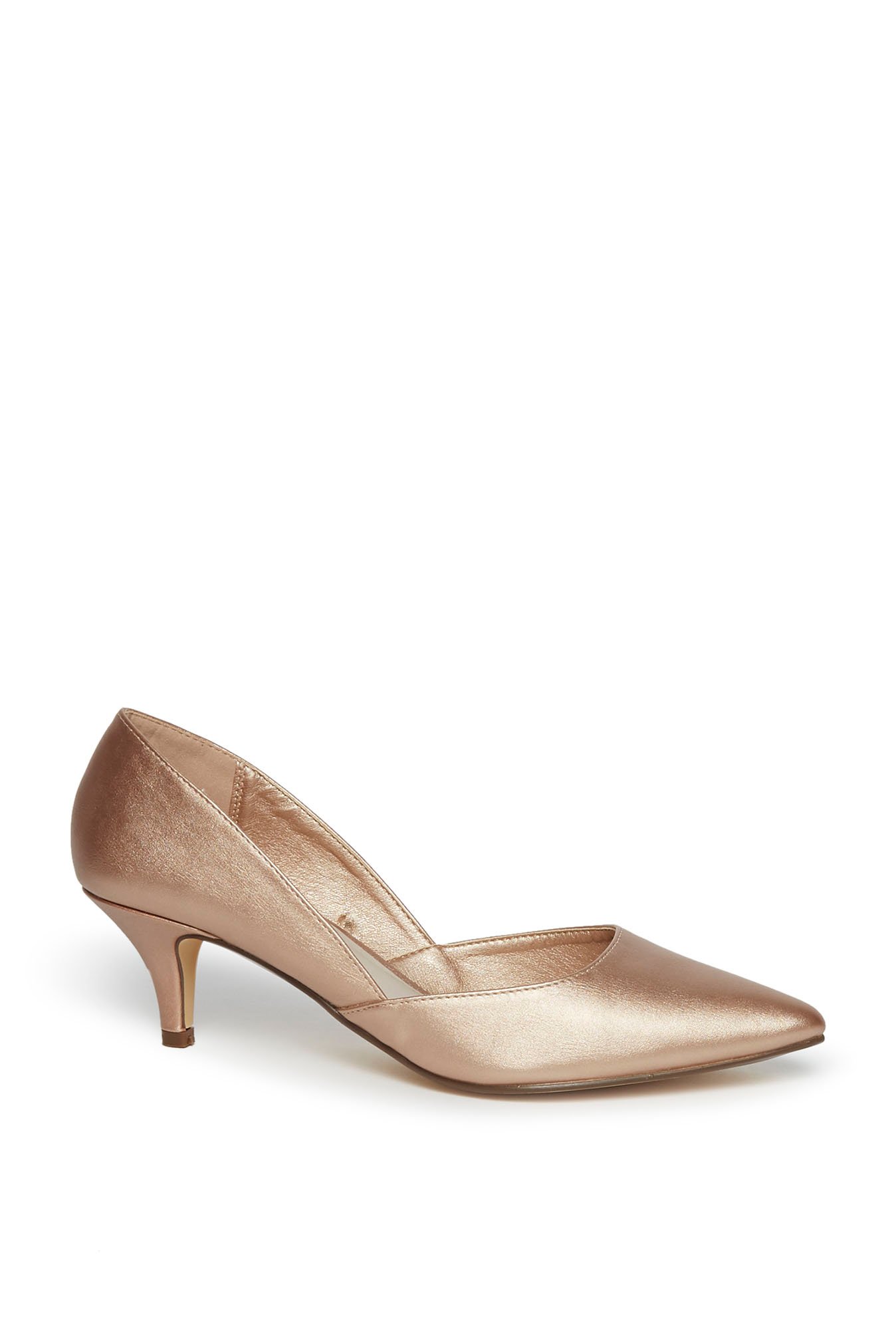 gold mid heel pumps