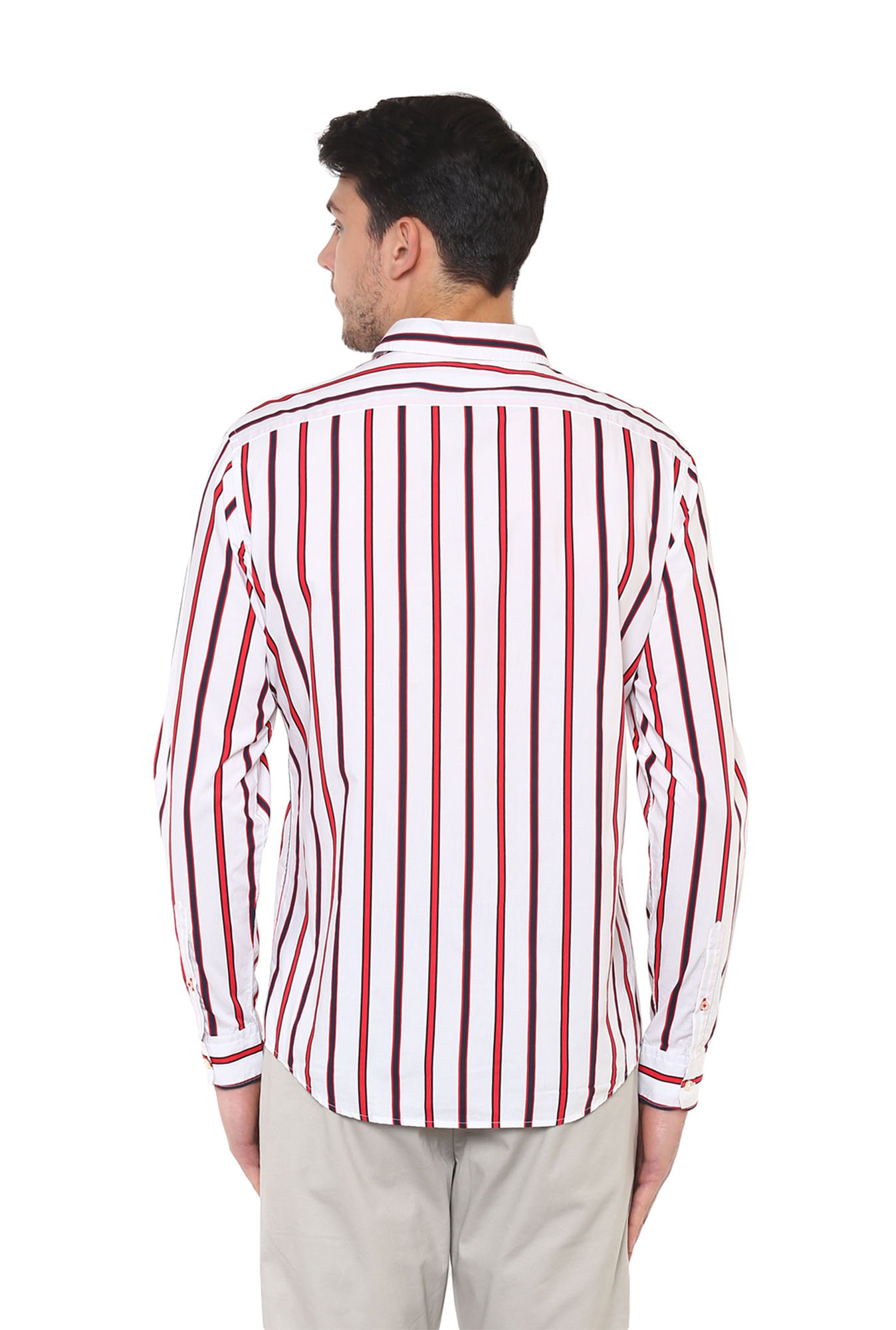 White \u0026 Red Regular Fit Striped Shirt 