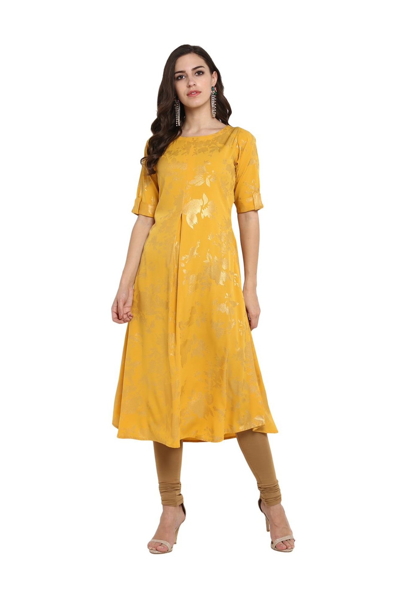 Buy GERUA Mustard Yellow  Red Empire A Line Pure Cotton Kurti  Kurtis for  Women 6540132  Myntra