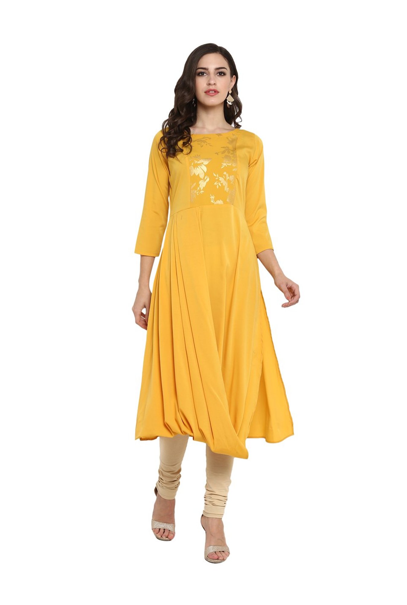 Buy Ahalyaa Yellow Printed Straight Kurti for Women Online @ Tata CLiQ