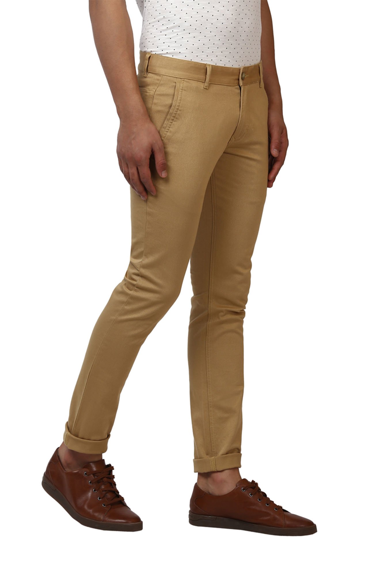 Buy Parx Khaki Low Rise Cotton Trousers 