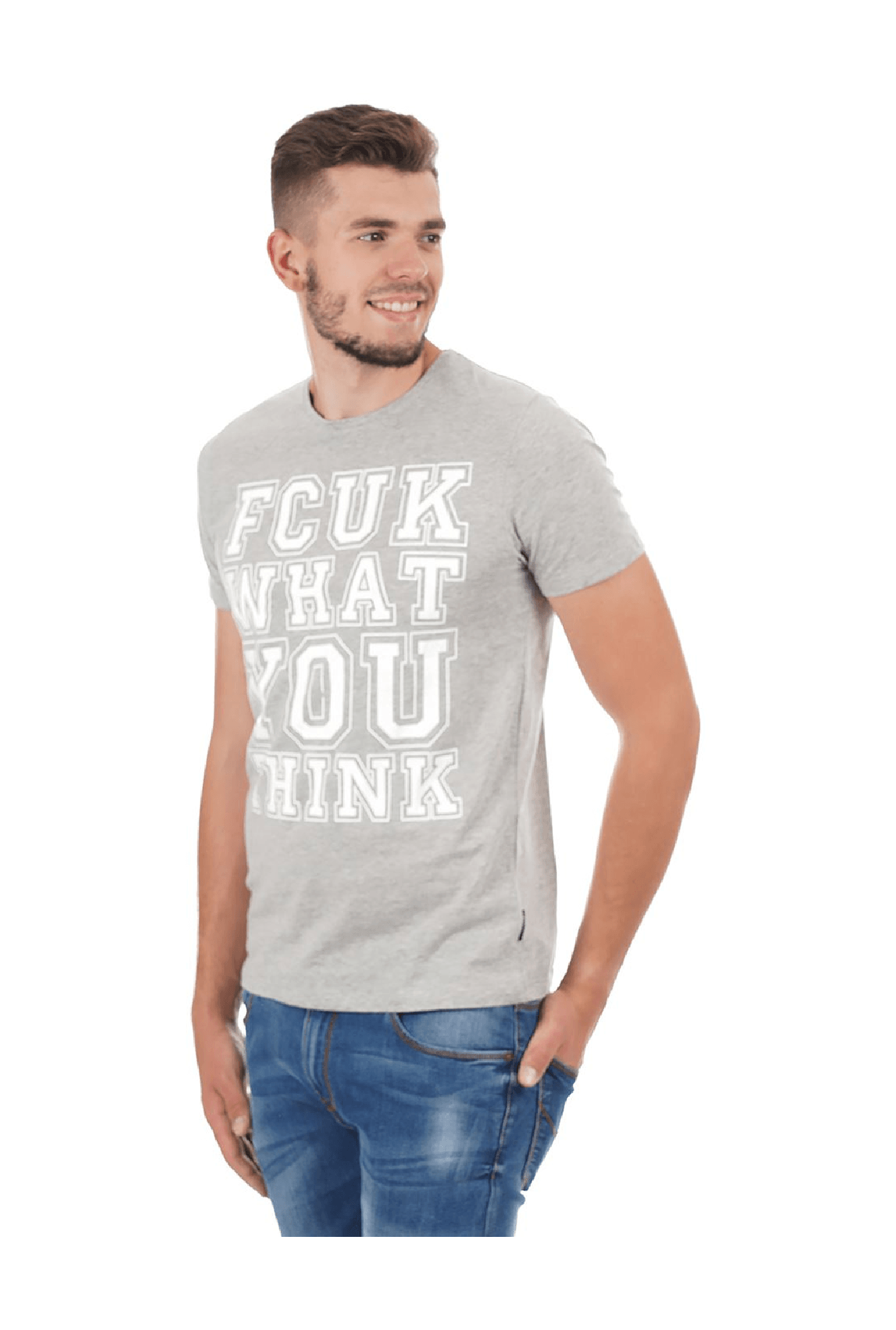 Buy FCUK Grey Printed T-Shirt for Men 