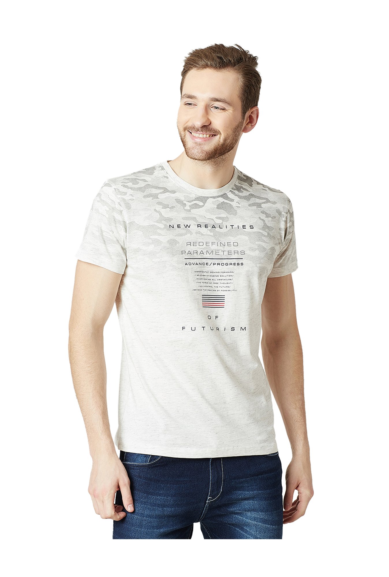 Buy Octave White Melange Printed Cotton 