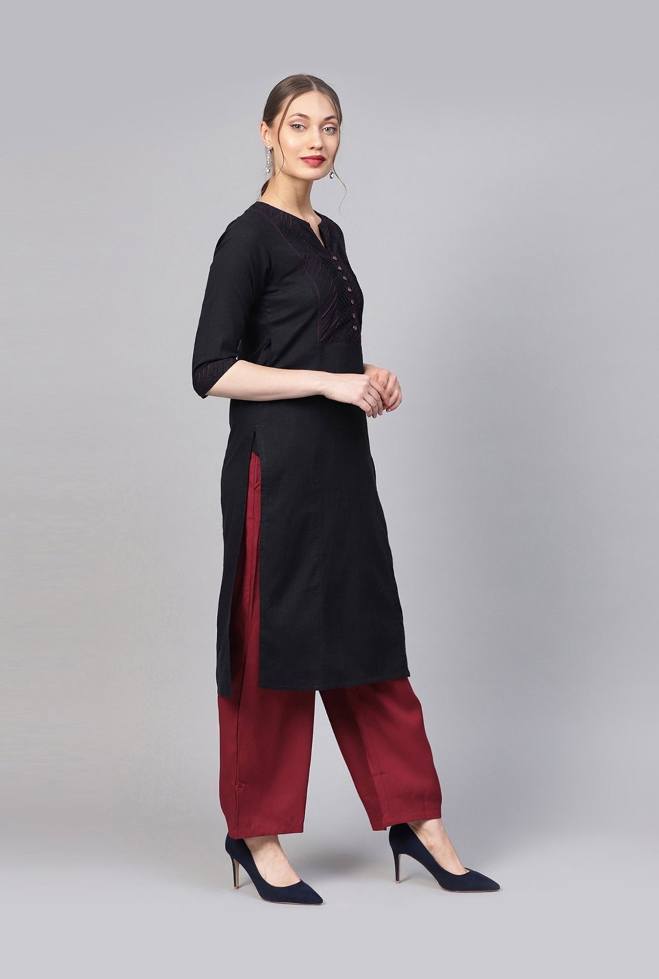 Maroon Cotton Kurti Palazzo Set 
