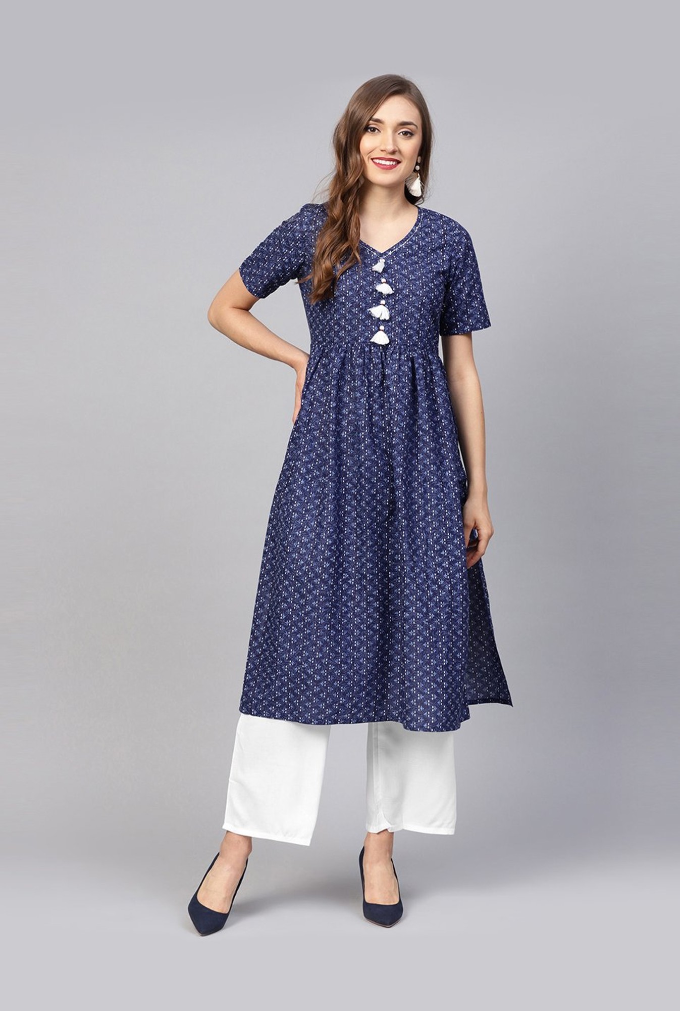 Inddus Blue  White Embroidered Kurti Palazzo Set Price in India Full  Specifications  Offers  DTashioncom