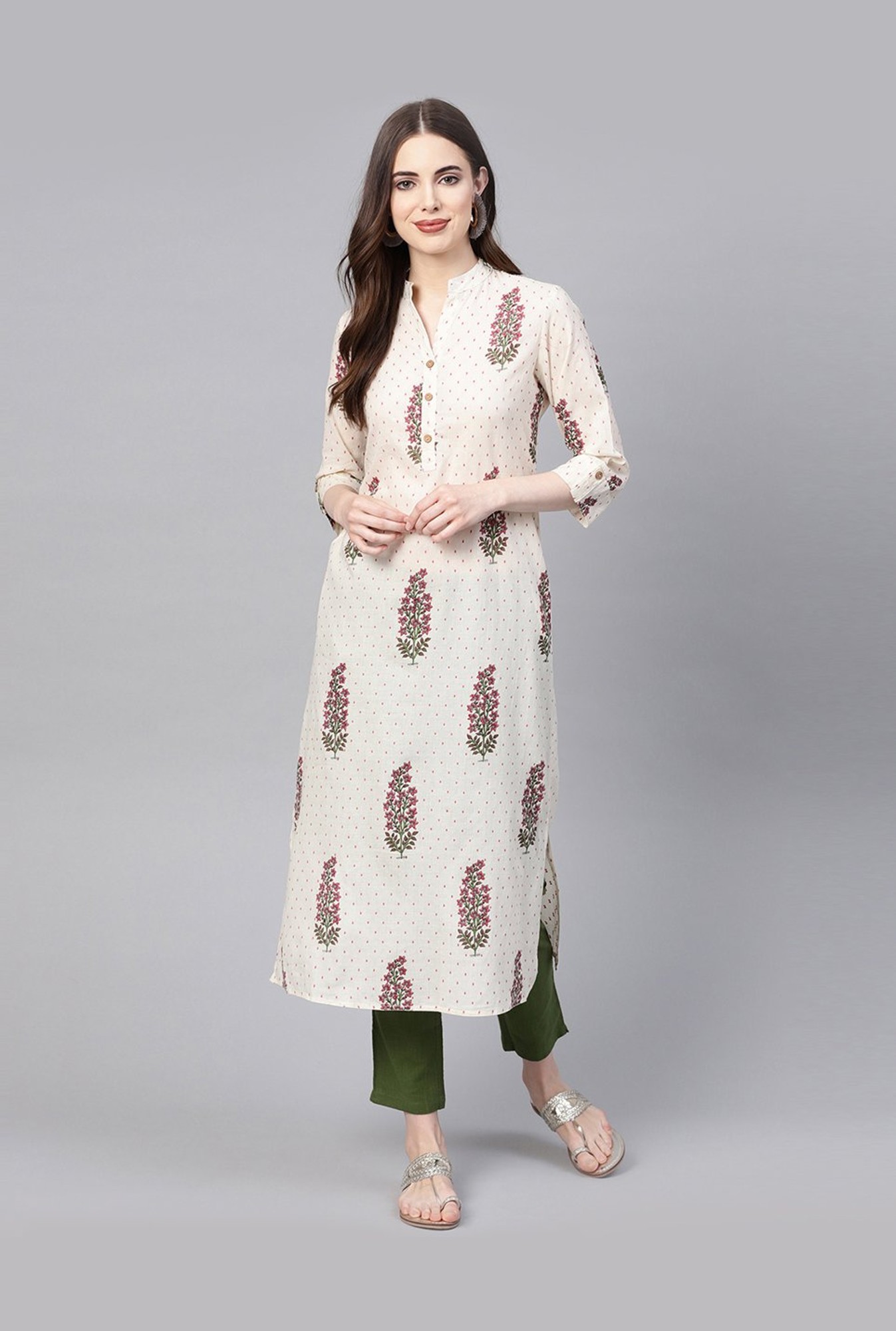 Latest Design Rayon Slub Cotton Floral Printed Aline Kurtis For Women