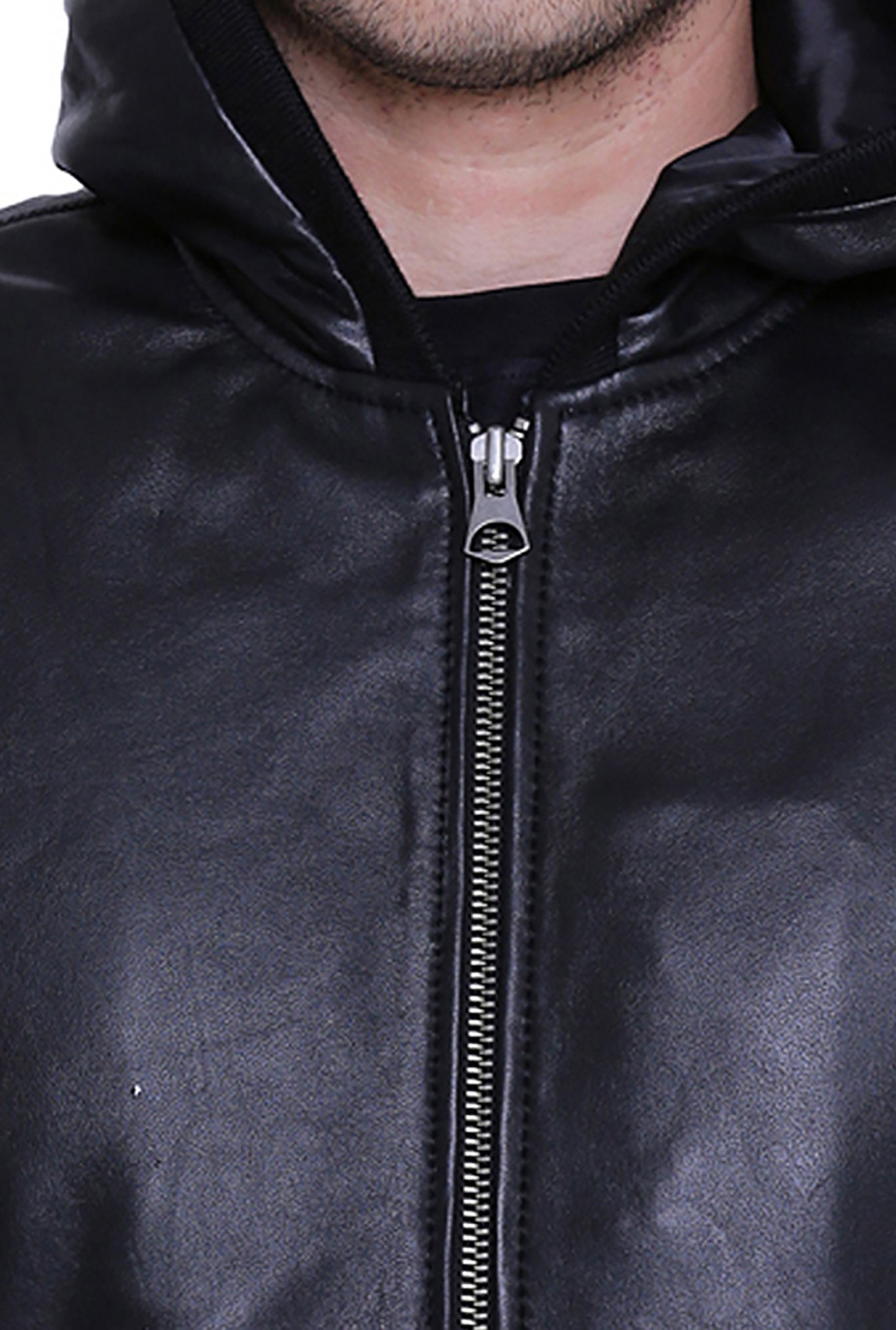 leather hooded mens jacket