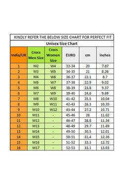 crocs sizes in inches