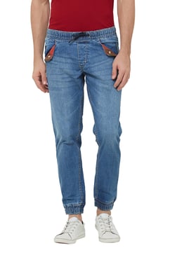 Deezeno Blue Lightly Washed Mid Rise Regular Fit Jogger Jeans