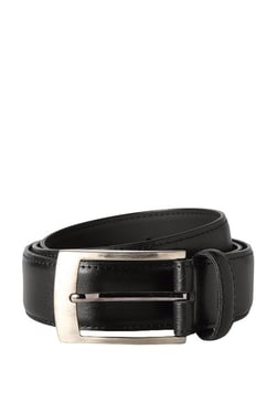 Peter England Black Solid Leather Narrow Belt