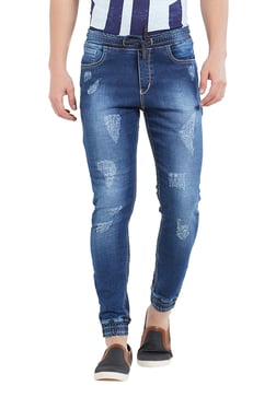 Deezeno Dark Blue Distressed Mid Rise Jogger Jeans