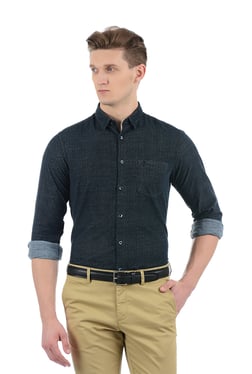 Indian Terrain Navy Printed Full Sleeves Regular Fit Shirt