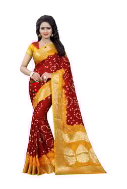 Aasvaa Red Bandhani Print Art Silk Saree With Blouse