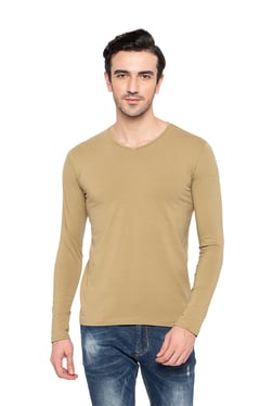Khaki Full Sleeve Square Neck Long Sleeve T-Shirt