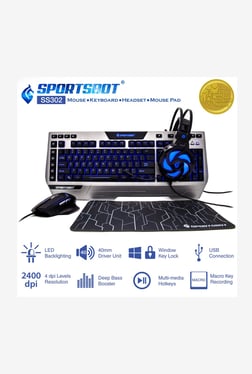 SportsBot SS302 4-In-1 Led Gaming Over-Ear Headset, Keyboard, Mouse Pad and Mouse Combo Set (Grey)