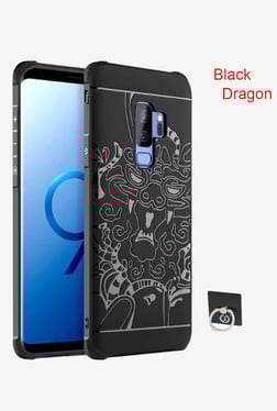 BRAIN FREEZER J Luxury Dragon Pattern Cover for Samsung Galaxy S9 Plus With Ring Holder (Black)